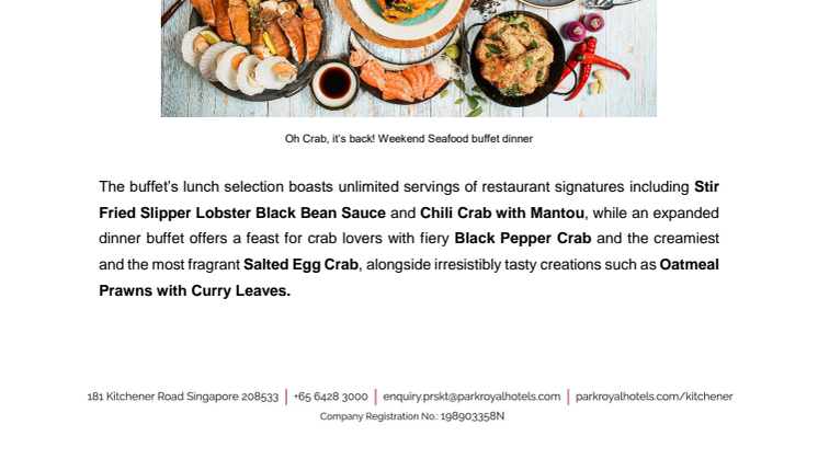 Oh Crab, It's Back! Weekend Seafood Buffet at PARKROYAL on Kitchener Road