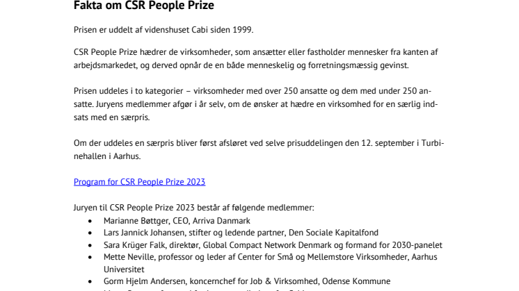 Fakta om CSR People Prize