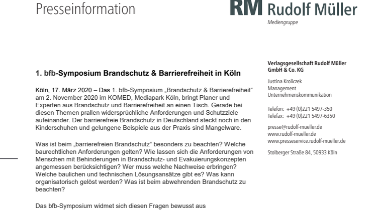  1. bfb-Symposium Brandschutz & Barrierefreiheit in Köln