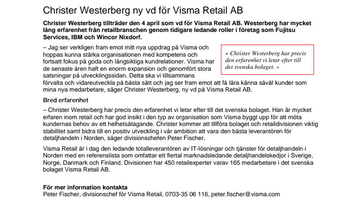 Christer Westerberg ny vd för Visma Retail