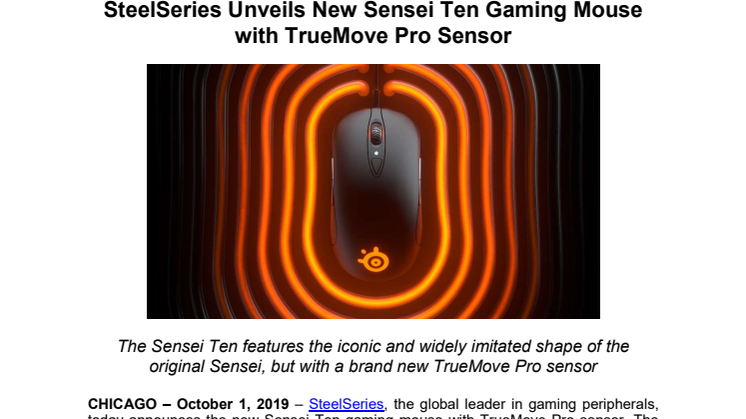 SteelSeries Unveils New Sensei Ten Gaming Mouse with TrueMove Pro Sensor