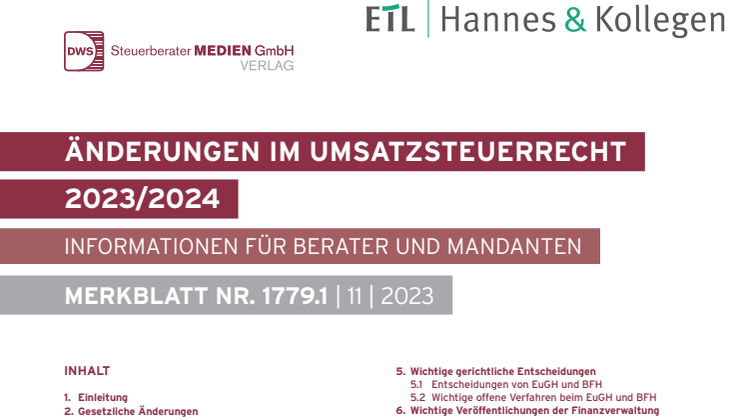 Umsatzsteuer Merkblatt 2023 - Hinweise auf neue Vorschriften 2024, wesentliche Änderungen 2023