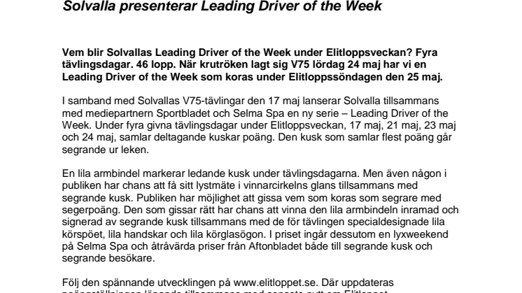 Solvalla presenterar Leading Driver of the Week