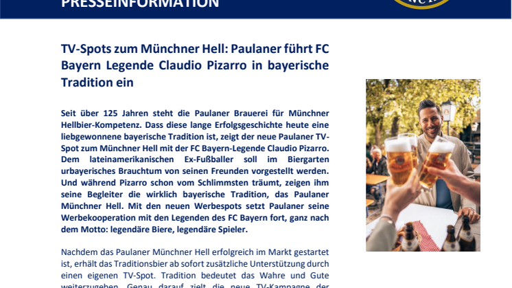 TV-Spots zum Münchner Hell: Paulaner führt FC Bayern Legende Claudio Pizarro in bayerische Tradition ein