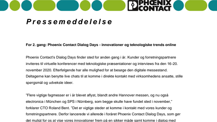 For 2. gang: Phoenix Contact Dialog Days - innovationer og teknologiske trends online