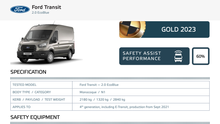 Euro NCAP Commercial Van Safety datasheet - Ford Transit - March 2023.pdf