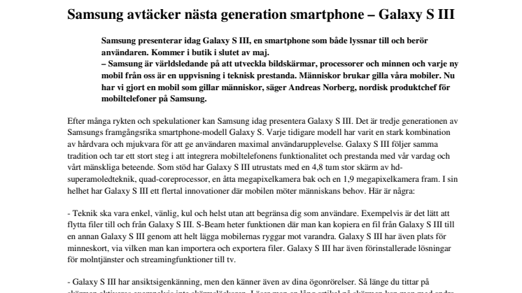 Samsung avtäcker nästa generation smartphone – Galaxy S III