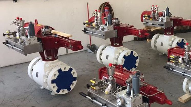 Some of the completed valve, actuator and Pressure Safe packages produced by Rotork Singapore for the first onshore wellhead production order.