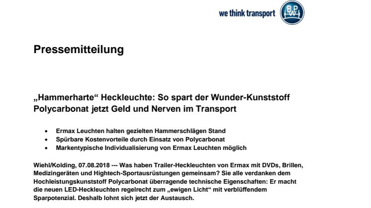 „Hammerharte“ Heckleuchte: So spart der Wunder-Kunststoff Polycarbonat jetzt Geld und Nerven im Transport