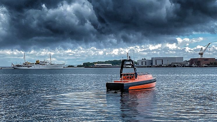 The Sounder USV from Kongsberg Maritime, first USV to be delivered to the fishing industry, on sea trials in Horten Harbour