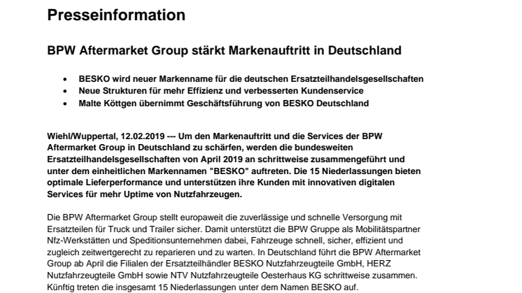 BPW Aftermarket Group stärkt Markenauftritt in Deutschland