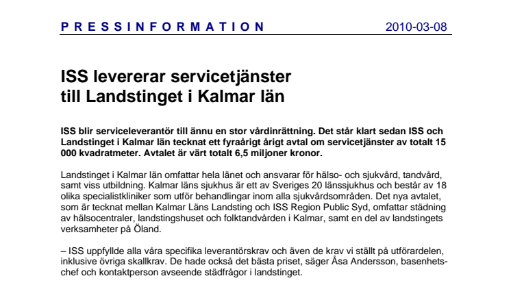ISS levererar servicetjänster till Landstinget i Kalmar län