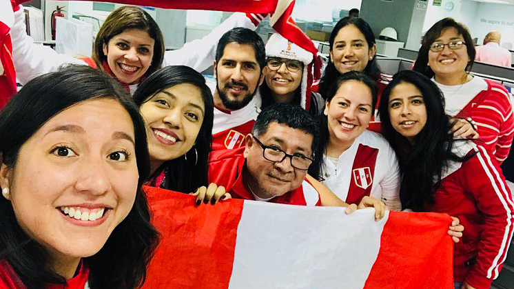 (Panalpina Peru team showing their trademark enthusiasm during the recent Panalpina World Cup selfie contest. Photo by: Katherine Chacon)