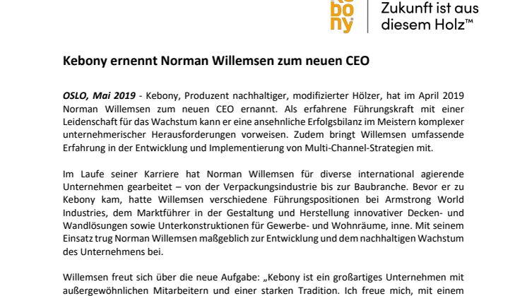 Kebony ernennt Norman Willemsen zum neuen CEO