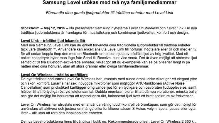 ​Samsung Level utökas med två nya familjemedlemmar