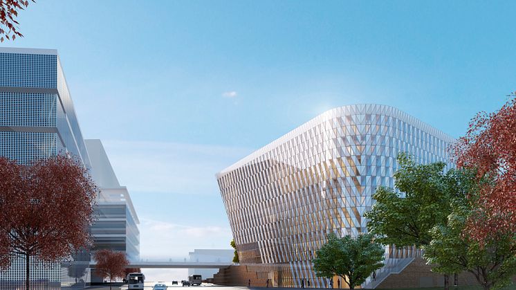Utmärkande profilbyggnad när Akademiska Hus bygger aula åt Karolinska Institutet i Solna