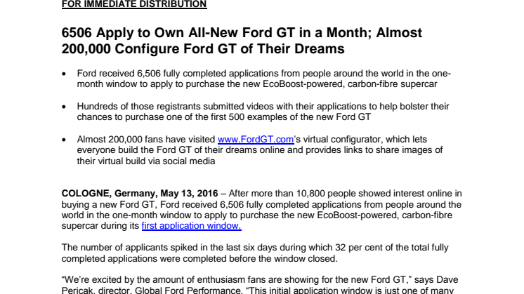 På blot én måned har mere end 6.500 købere lagt billet ind på den legendariske Ford GT