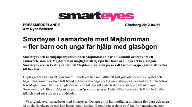 Smarteyes i samarbete med Majblomman – fler barn och unga får hjälp med glasögon
