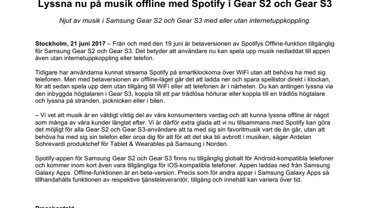 Lyssna nu på musik offline med Spotify i Gear S2 och Gear S3