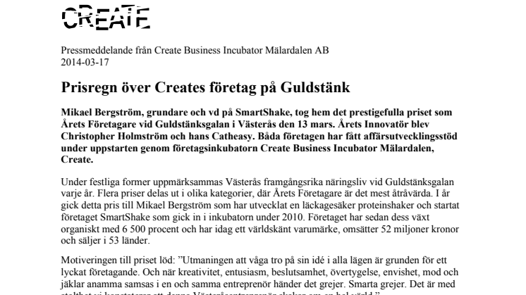 Prisregn över Creates företag på Guldstänk