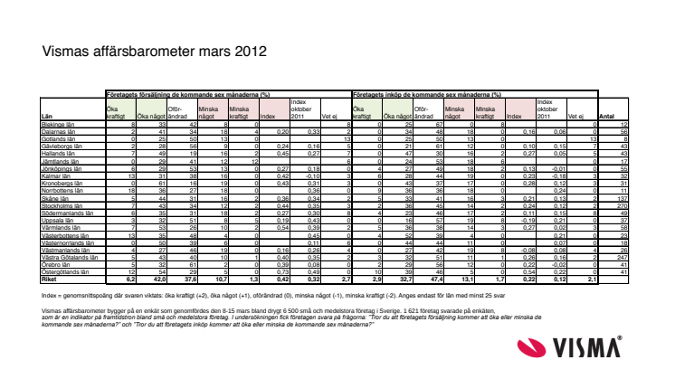 Vismas affärsbarometer våren 2012