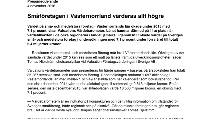 Värdebarometern 2015 Västernorrlands län 
