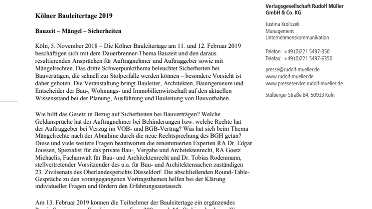 Kölner Bauleitertage 2019 