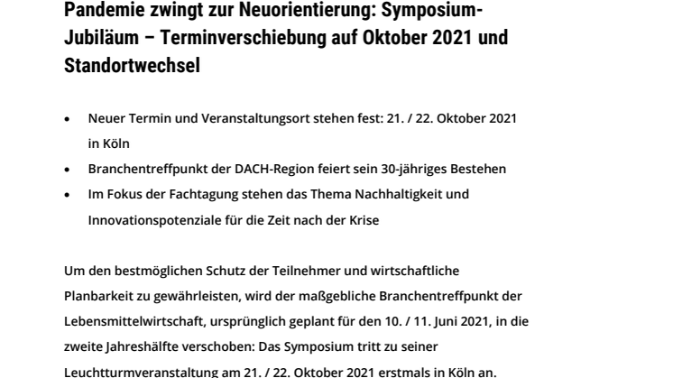 Pandemie zwingt zur Neuorientierung: Symposium-Jubiläum – Terminverschiebung auf Oktober 2021 und Standortwechsel 