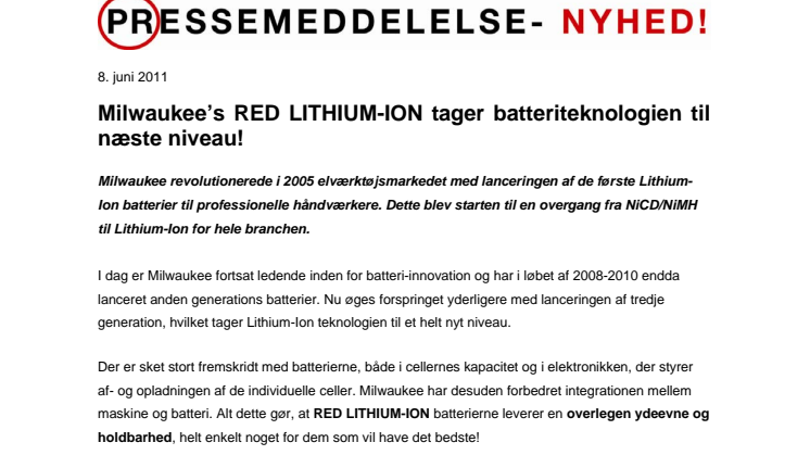 Milwaukee’s RED LITHIUM-ION tager batteriteknologien til næste niveau!