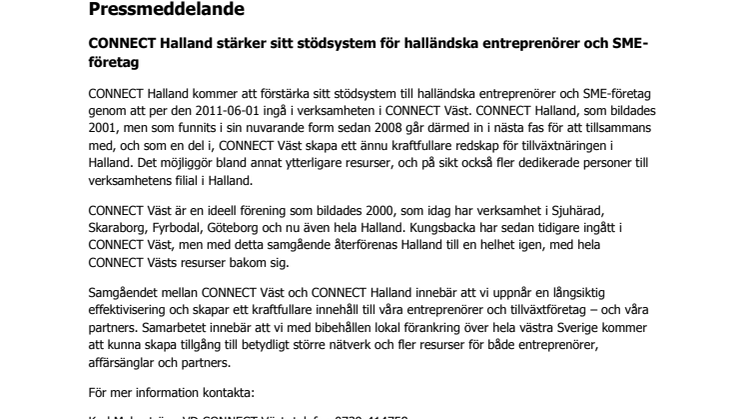 CONNECT Halland stärker sitt stödsystem för halländska entreprenörer och SME-företag