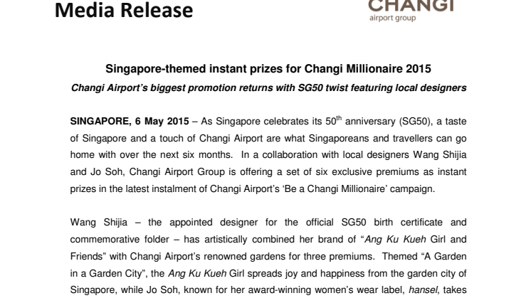 Singapore-themed instant prizes for Changi Millionaire 2015