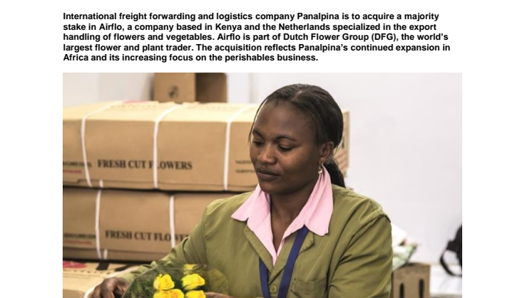Panalpina to acquire Airflo, a specialized freight forwarder for flowers and vegetables, from Dutch Flower Group
