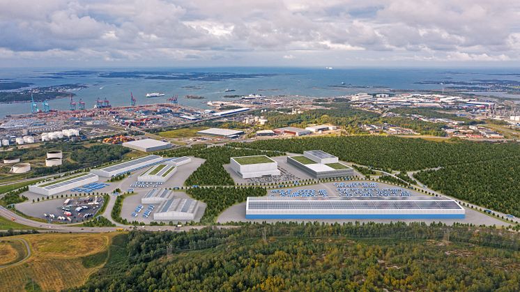 Artist's depiction of how the new logistics area at the Port of Gothenburg might look. Photo: Gothenburg Port Authority.