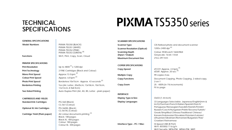 PIXMA TS5350 EUR_PR Spec Sheet