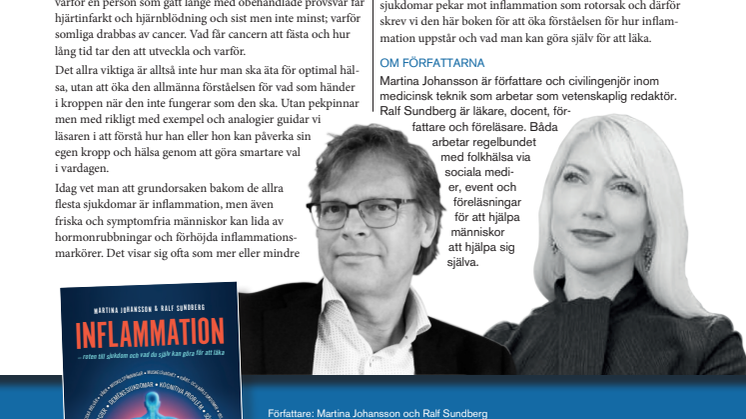 Ny faktarik bok om Inflammation – roten till sjukdom och vad du själv kan göra för att läka av Martina Johansson och Ralf Sundberg