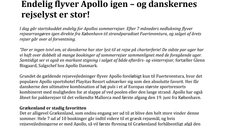 Endelig flyver Apollo igen – og danskernes rejselyst er stor!