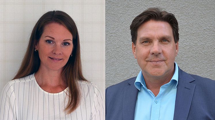 Till vänster, Hanna Markkula, avdelningschef Fastighetsutveckling. Till höger, Karl Frisell avdelningschef Projekt.