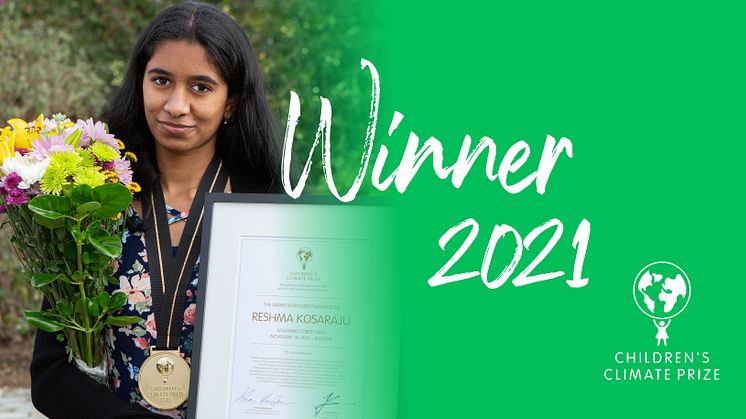 The winner of 2021's Children’s Climate Prize is Reshma Kosaraju