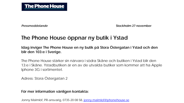 The Phone House öppnar ny butik i Ystad