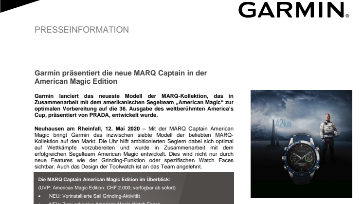 Garmin präsentiert die neue MARQ Captain in der American Magic Edition