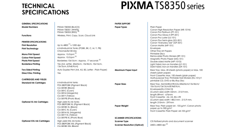 PIXMA TS8350 EUR_PR Spec Sheet