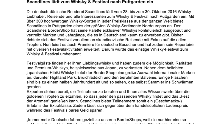 Scandlines lädt zum Whisky & Festival nach Puttgarden ein 