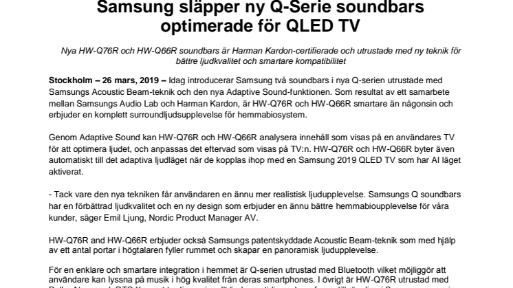 Samsung släpper ny Q-Serie soundbars optimerade för QLED TV