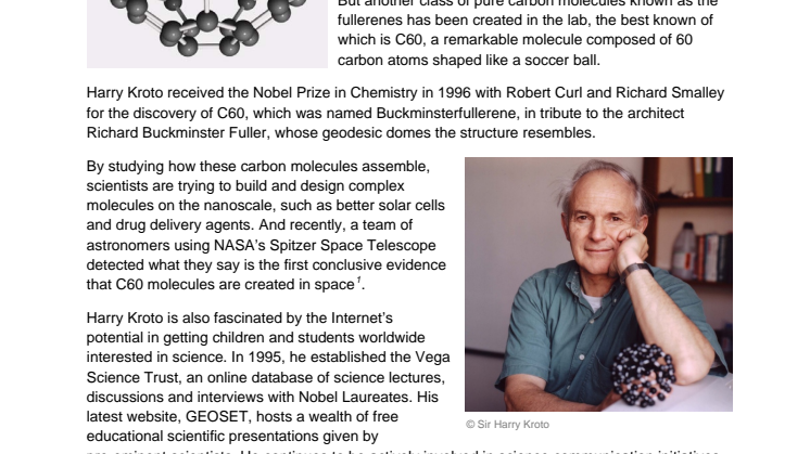 Fact Sheet on Harry Kroto, Nobel Prize in Chemistry 1996