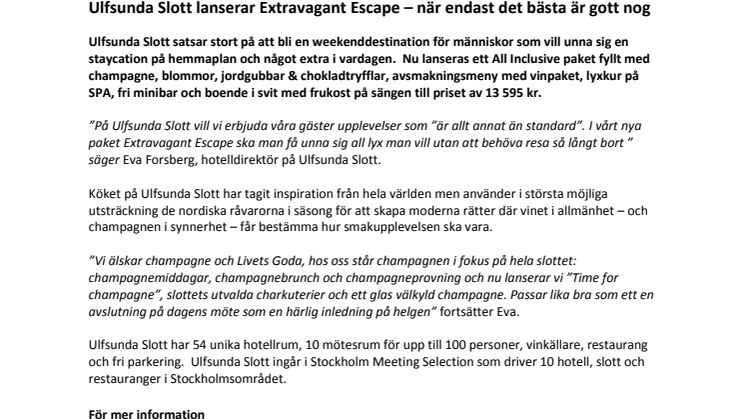 Ulfsunda Slott lanserar The Extravagant Escape 