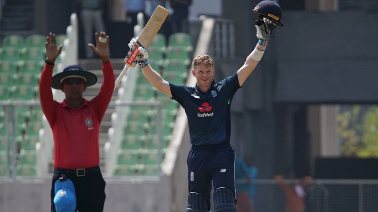Sam Billings scores a century for England Lions versus India A in the first ODI in Trivandrum (credit: Subhash Kumarapuram)