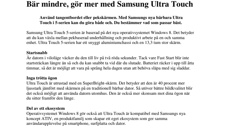 Laptop med pekskärm: Bär mindre, gör mer med Samsung Ultra Touch