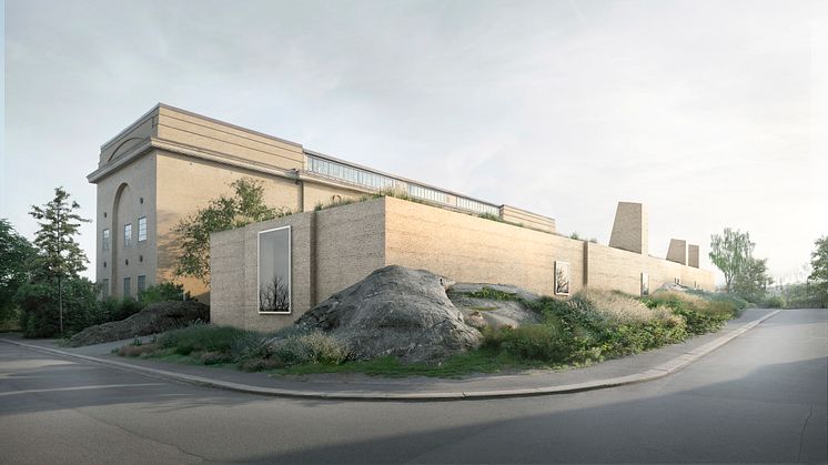 Visionsbild av den kommande tillbyggnaden, som kommer att byggas på baksidan av Göteborgs konstmuseum. Foto: Barozzi Veiga