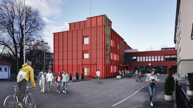 Sofienberg skole skal rehabiliteres og har byggevarer til overs. Illustrasjon av skolen etter rehabiliteringen. Illustrasjon: Undervisningsbygg.