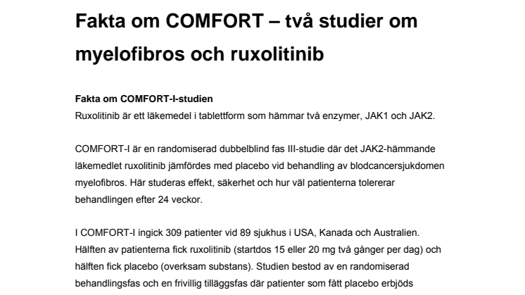 Fakta om COMFORT – två studier om myelofibros och ruxolitinib